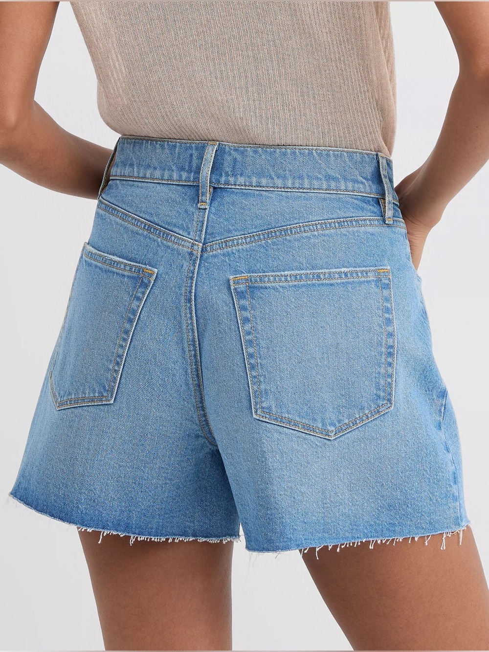 LOFT Rivete Petite High Rise Cut Off Denim Shorts in Mid Wash 27p NWT